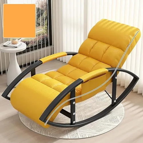 Miniatura 14 de Large Adjustable Reclining Rocking Chair Set with Footrest for Living Room and BalconyComfortable Outdoor Indoor Seating Solution,Amarillo-Golden