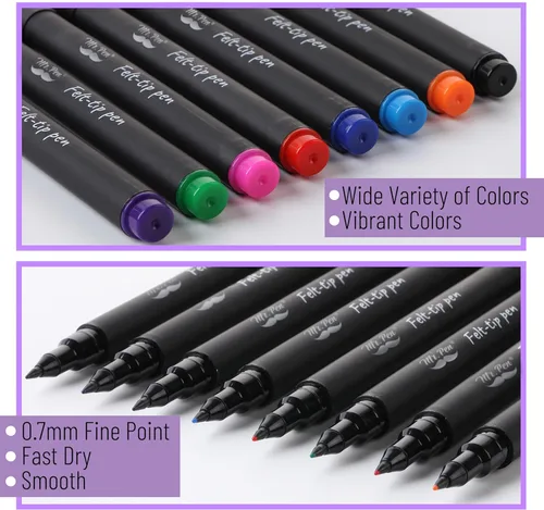Miniatura 8 de Mr. Pen - Bolígrafos de punta de fieltro, paquete de 8, 0.028 in, colores surtidos, secado rápido, bolígrafos de punta de fieltro fina para artes