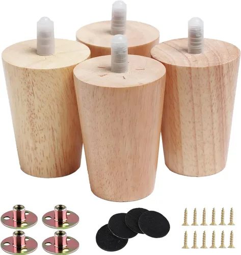 Miniatura 7 de Juego de 4 patas redondas de madera maciza de 3 pulgadas para muebles, sofá cama, silla de café, escritorio, patas rectas con pernos preperforados