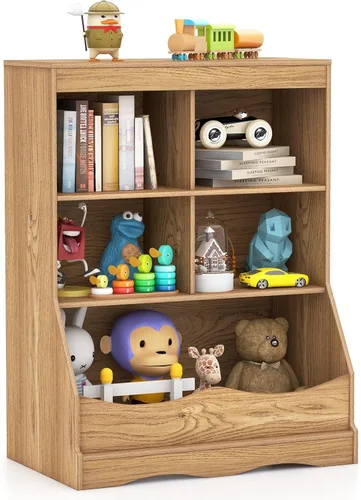 Miniatura 10 de HONEY JOY Organizador de almacenamiento de juguetes para niños con estantería, armario de almacenamiento de organización de 4 compartimentos