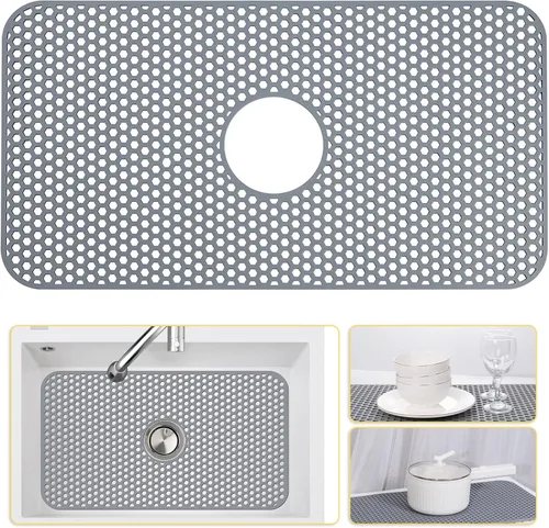 Miniatura 46 de Bestjing Tapete de silicona para fregadero - Protectores para fregadero de cocina con drenaje central, accesorio de rejilla de cocina de 26" x 14