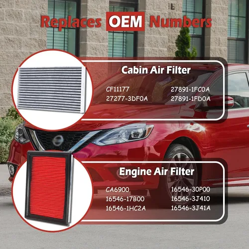 Miniatura 2 de Kit de filtro de aire del motor 16546-17B00 y filtro de aire de cabina 27277-3DF0A compatible con Juke 2011-2017 Sentra 2013-2019 Reemplaza