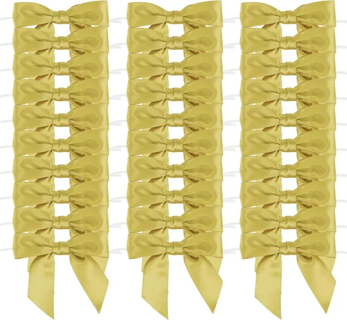 Miniatura 12 de AIMUDI Lazos de cinta con torsión para bolsas de golosinas de 3.5" Lazos de cinta de satén rosa claro para manualidades, lazos prefabricados