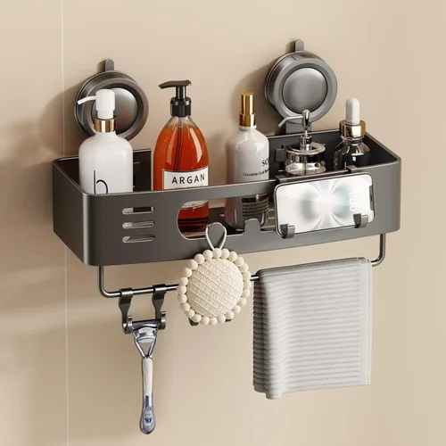 Miniatura 14 de Voldra Organizador de ducha esquinero con ventosa, estantes de ducha esquineros de aluminio para pared sin taladrar, organizador de ducha