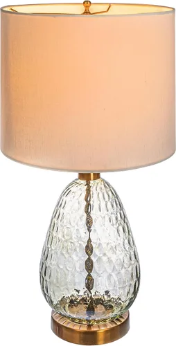 Miniatura 3 de Lámpara de mesa con base de vidrio texturizado con pantalla de tambor de algodón, color blanco