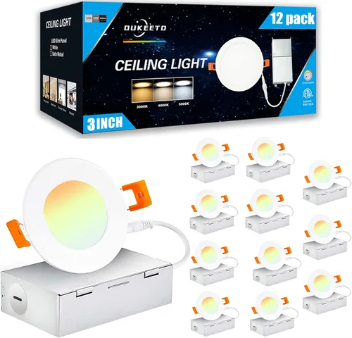 Luz LED empotrable de 3 pulgadas, 3000 K, 4000 K, 5000 K, 3 colores seleccionables, 6 W = 45 W, 450 lm, luz de techo ultrafina y regulable con caja