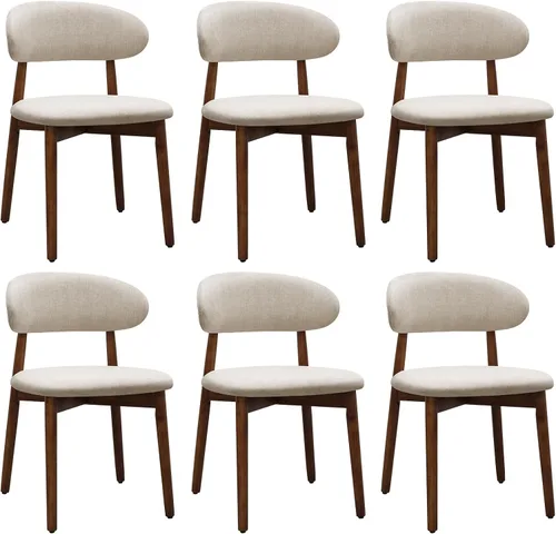 Miniatura 21 de Juego de 2 sillas de comedor estilo granja, sillas de cocina tapizadas de tela moderna de mediados de siglo, sillas de comedor de madera