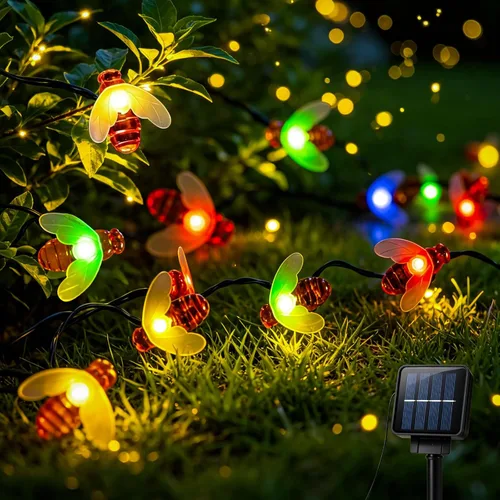 Miniatura 11 de ASFSKY Luces solares de libélula al aire libre 50 LED libélula luces impermeables blanco cálido