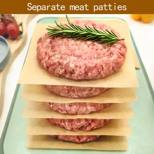 Miniatura 6 de 100 piezas de papel de hamburguesa antiadherente de 6 x 6 pulgadas, hojas cuadradas de papel de cera para hamburguesas separadas, prensa