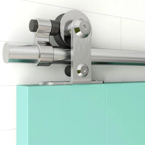 TSMST Kit de herrajes para puerta corrediza de granero de 6 pies, riel de acero inoxidable de servicio pesado resistente con montaje superior para