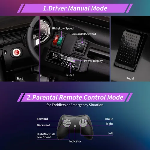 Miniatura 6 de Auto de juguete de 24 V, control remoto, 4 ruedas, auto eléctrico para niños pequeños, niños y niñas, vehículo motorizado de 2 plazas, color morado
