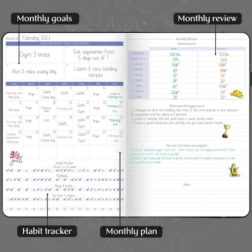 Miniatura 4 de Legend Fitness & Food Journal - Agenda de nutrición y entrenamiento con calendario de ejercicios y rastreador de nutrientes, libro de registro