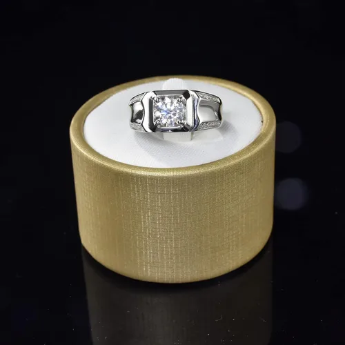 Miniatura 3 de SweetJew Anillo de boda de moissanita para hombre, plata de ley 925, 2cttw D, color VVS1, claridad brillante, corte redondo, anillos de promesa