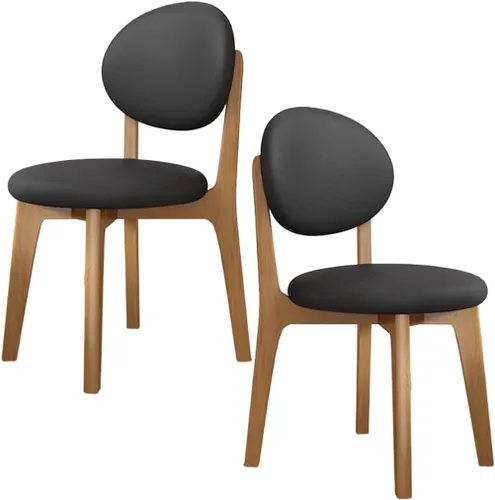 Miniatura 31 de YVYKFZD Juego de sillas de comedor, sillas de cocina de madera maciza, silla de comedor de granja con respaldo curvo, silla tapizada de cuero