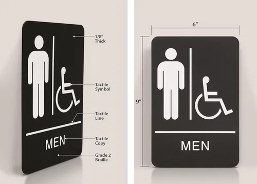 Miniatura 6 de Headline Letrero con texto en inglés "Ada", símbolo táctil accesible para hombres/sillas de ruedas, plástico, 6 x 9, negro/blanco