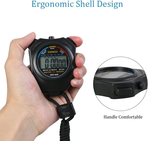 Miniatura 4 de Vicloon Cronómetro deportivo digital con silbato de acero inoxidable, pantalla LCD grande adecuada para fútbol, baloncesto, correr, natación, Negro