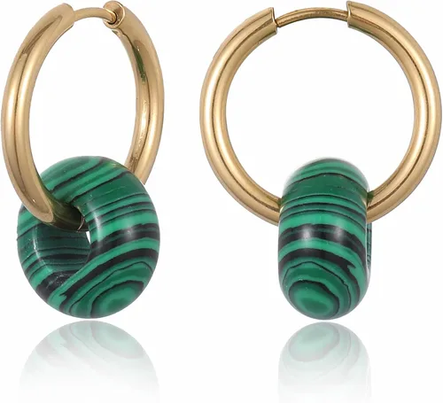 Aretes de aro gruesos y coloridos vintage, bonitos aretes colgantes de piedra natual para mujer