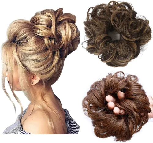 Miniatura 17 de Cabello sintético despeinado, grueso, extensiones para coleta, cabello recogido