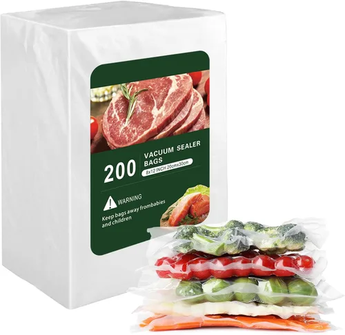 Bolsas selladoras al vacío para alimentos, 200 cuartos de galón de 8 x 12 pulgadas, bolsas de ahorro de alimentos precortadas, tamaño de cuarto de
