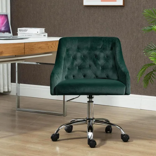 Miniatura 12 de MOJAY Silla Giratoria de Oficina de Terciopelo, Silla de Escritorio de Tela Elegante y Elegante con Detalles Dorados para Niñas, Silla de Recepción