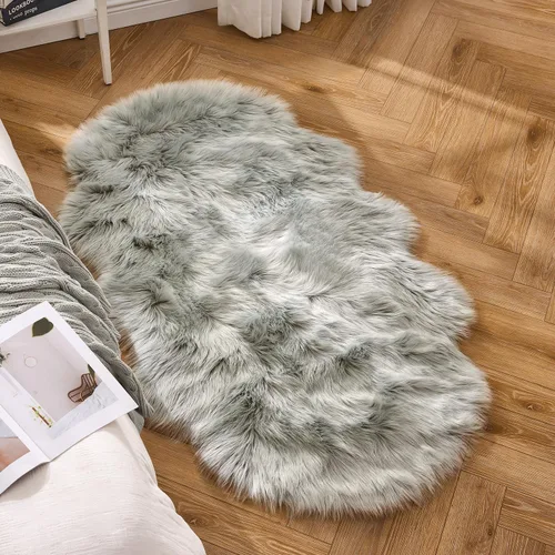 Miniatura 26 de MIULEE Alfombra de Piel de Oveja Sintética de 3 x 5 Pies, Alfombras de Área Mullidas de Lujo - Alfombra Decorativa Shag Súper Suave para Dormitorio