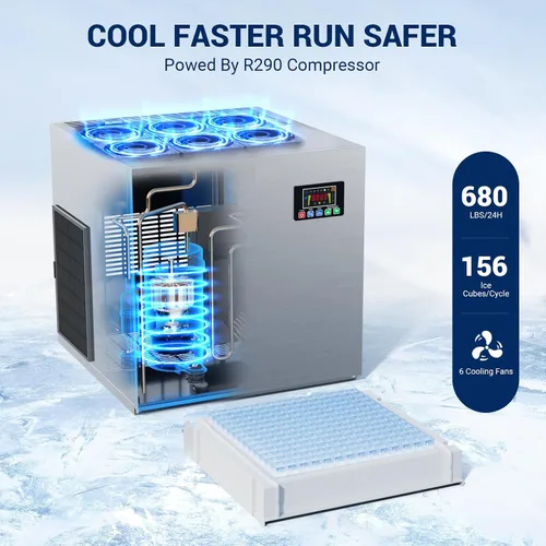 Miniatura 2 de Máquina de hielo comercial de 680 libras/24 horas con contenedor de almacenamiento de 560 libras, 156 cubitos de hielo listos en 5-15 minutos