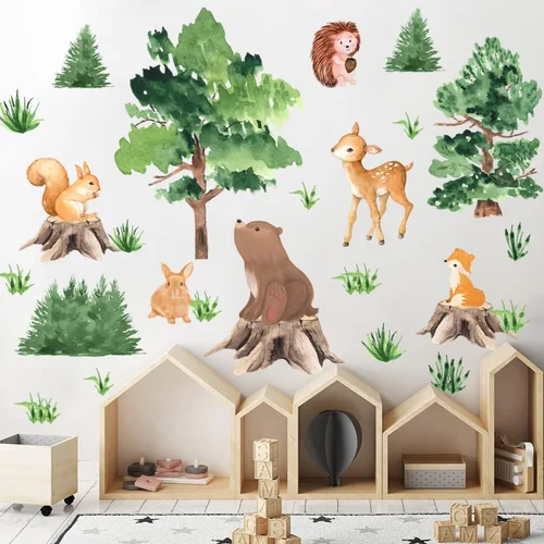 Miniatura 12 de Calcomanías de pared de animales de la selva para niños, diseño de animales de safari africano, despegar y pegar, decoración de paredes de bosque