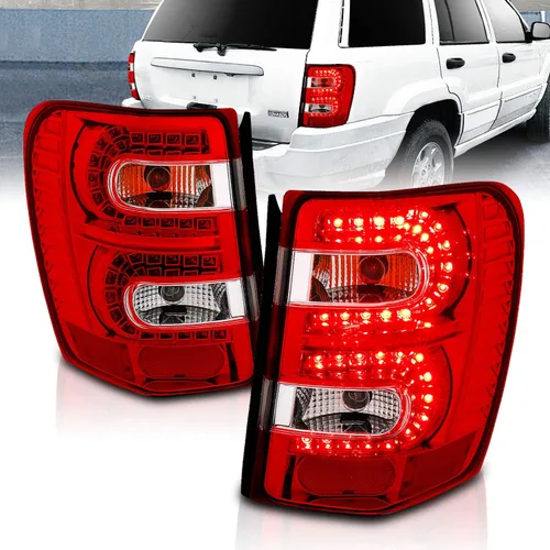 Miniatura 2 de AmeriLite Luces traseras LED rojas/transparentes de repuesto para Jeep Grand Cherokee 1999-2004 - Lado del conductor y del pasajero Rojo