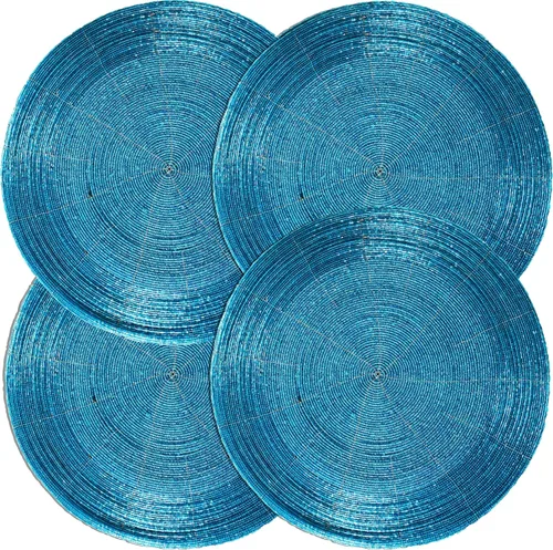 Miniatura 35 de Manteles individuales de 13 pulgadas con cuentas redondas para mesa de comedor - Manteles decorativos con cuentas de vidrio y respaldo de algodón