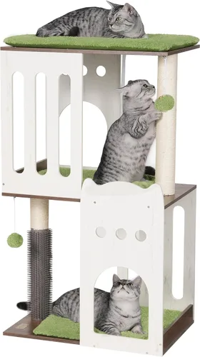 Miniatura 17 de FourFurPets - Árbol para gatos grande de 26.7 pulgadas, torre y condominio, postes para rascar para gatos de interior, plato grande, tres postes
