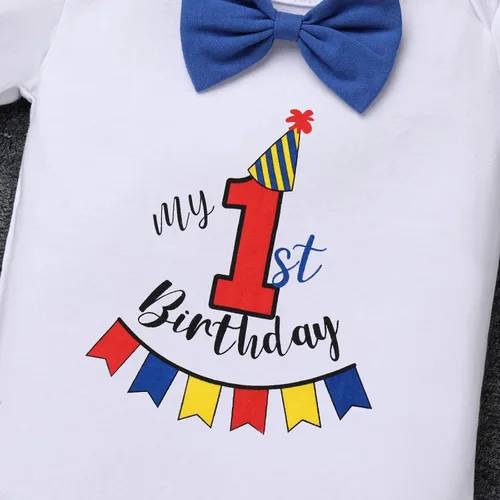 Miniatura 5 de Conjunto de traje de banderín para el primer cumpleaños de bebé niño, pajarita, pantalones cortos, tirantes en la espalda en Y, sesiones de fotos
