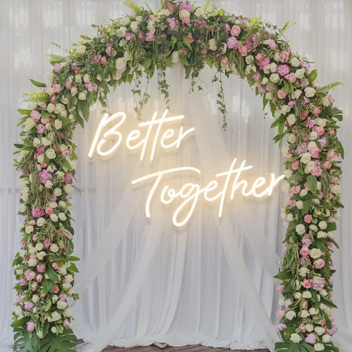 Miniatura 3 de Divatla Letrero de pared de neón blanco cálido "Better Together" para decoraciones de boda, fondo de 16''*9'' y 23''*9'', decoración de pared