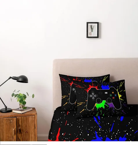Miniatura 2 de Funda de edredón para videojuegos, tamaño individual, juego de ropa de cama para niños, 3 piezas con 2 fundas de almohada