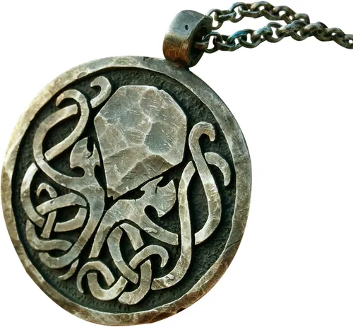 Miniatura 10 de Baldur Jewelry - Collar con colgante de pulpo de Lovecraft Cthulhu en plata de ley 925, símbolo amarillo, hecho a mano, amuleto de Necronomicum
