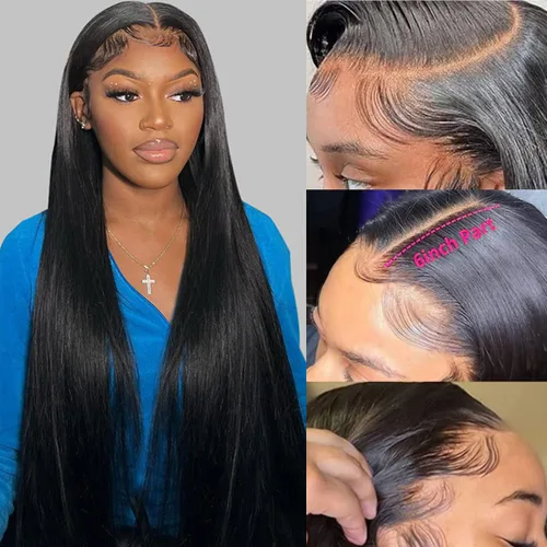 Miniatura 25 de Pelucas de cabello humano lacio de 20 pulgadas con encaje frontal de 13 x 6 pulgadas para mujeres negras, predepiladas con línea capilar natural