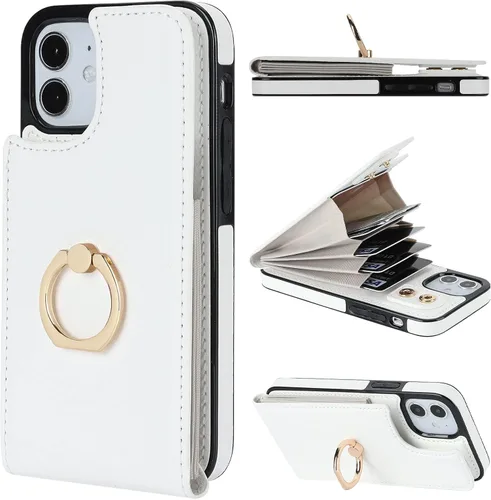 Miniatura 10 de Folosu Funda compatible con iPhone 12 Mini con soporte para tarjetas, rotación de 360°, soporte de anillo de dedo con función atril, protección