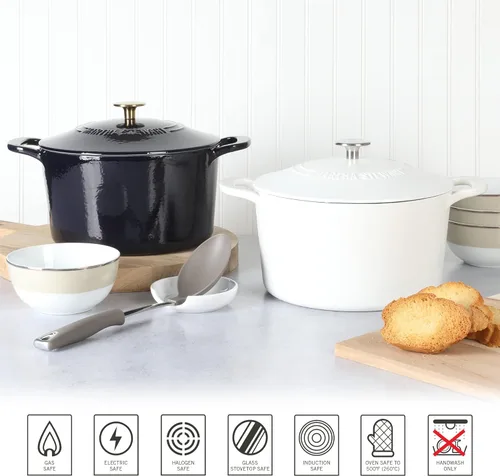 Miniatura 5 de MARTHA STEWART Gatwick - Olla Holandesa de Hierro Fundido Esmaltado de 7 Cuartos con Tapa, Color Blanco Mate, Olla Holandesa Duradera y Resistente