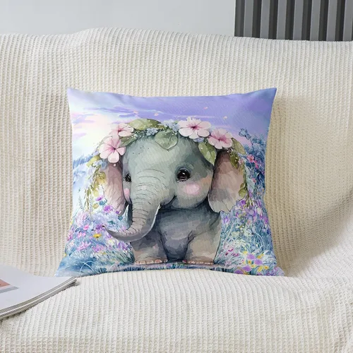 Miniatura 2 de Castle Fairy Juego de 2 fundas de almohada Kawaii con diseño de elefante, diseño de animales salvajes y flores rosas en acuarela, 16 x 16 pulgadas