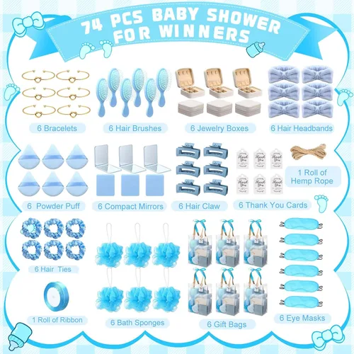 Miniatura 2 de 74 piezas de premios de baby shower para ganadores de juegos, regalos de baby shower, incluyendo diadema, cepillo para el cabello, joyero con bolsa