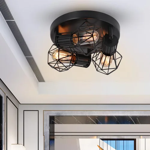 Miniatura 9 de Lámpara de techo de montaje empotrado de 3 luces, lámpara de techo industrial para cocina, E26, color negro, para comedor, pasillo, entrada