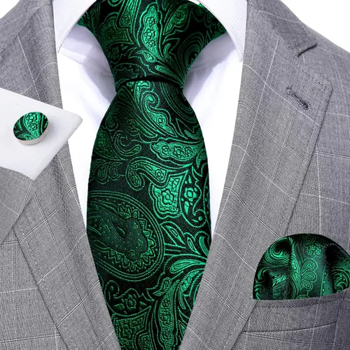Miniatura 67 de Barry.Wang - Juego de corbata de seda para hombre, diseño de cachemira, pañuelo y gemelos de bolsillo