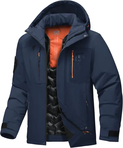Miniatura 9 de Chaqueta térmica impermeable a prueba de viento para hombre, con capucha, aislada, ligera, abrigo de nieve de invierno con múltiples bolsillos