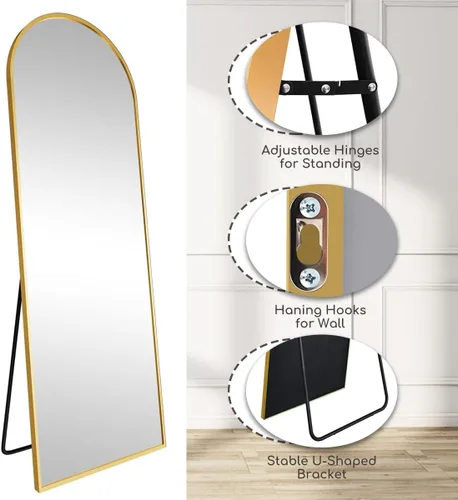 Miniatura 5 de Espejo de suelo, arqueado de cuerpo entero para colgar o apoyarse contra la pared, espejo corporal para dormitorio, espejo montado en la pared
