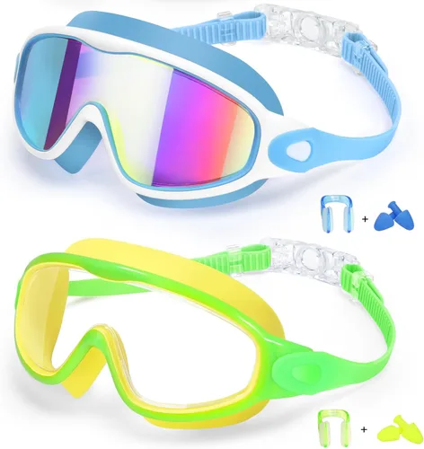 Miniatura 11 de EverSport Paquete de 2 gafas de natación para niños, gafas de natación antivaho para niñas y niños de 3 a 15 años Espejo morado y rosa
