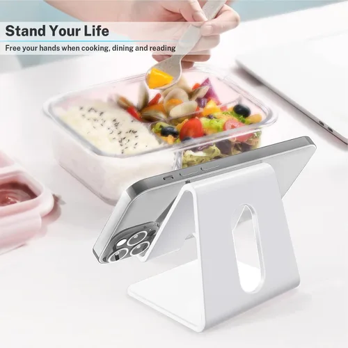 Miniatura 2 de Crpich Soporte acrílico para teléfono celular, soporte portátil para teléfono, soporte de teléfono blanco para escritorio, compatible con Phone16 15