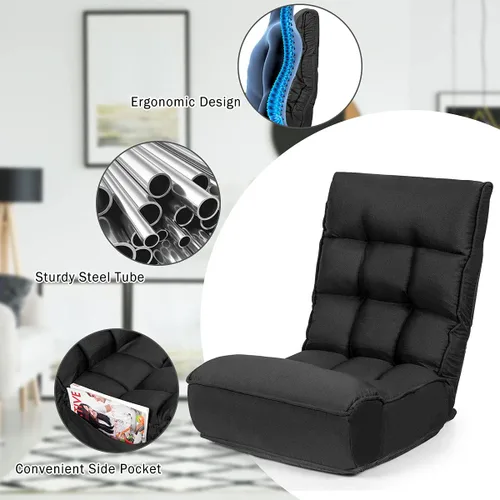 Miniatura 7 de DORTALA Silla de Piso Plegable para Adultos, Silla Gaming de Espuma con Memoria con Soporte Ajustable para Cabeza y Espalda de 5 Posiciones, Asiento