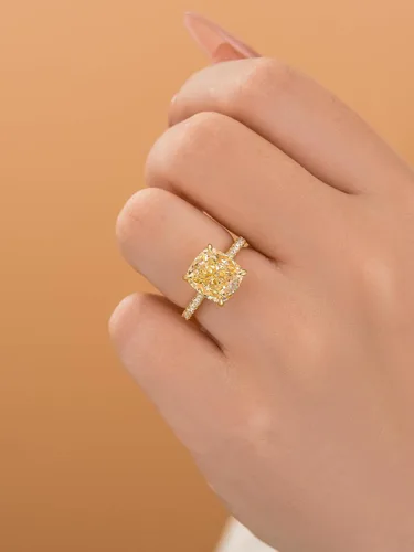 Miniatura 17 de Anillo de compromiso de corte cojín de 4 quilates para mujer, piedra blanca/amarilla grado 5A, circonita cúbica S925, plata, amarillo/blanco/oro rosa