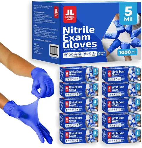 Miniatura 8 de London Labs NITRILE - Guantes desechables de 4 mil de grosor, sin látex y sin polvo (1000 unidades, grande, azul)