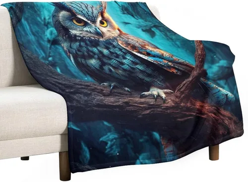 Manta suave de piel sintética de búho, manta de regazo de franela de bosque Trippy para sofá, sofá o cama, manta de felpa mullida y esponjosa de
