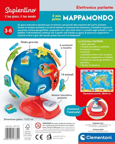 Miniatura 3 de Clementoni Sapientino 17730 - Mi primer mapa del mundo, juego educativo interactivo para niños de 3 a 6 años, para descubrir animales y continentes